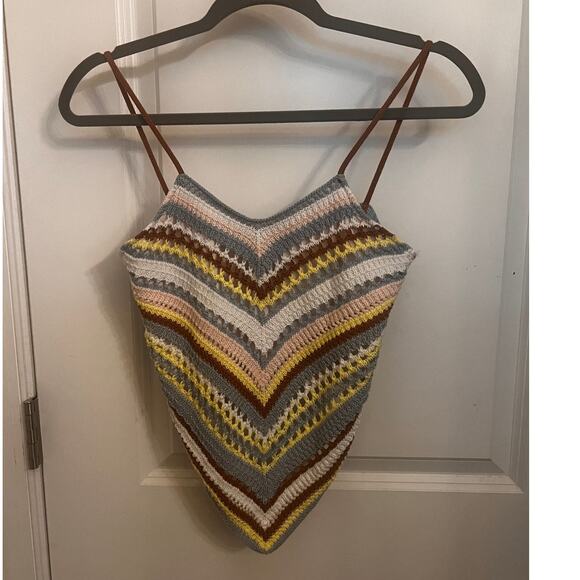 525 America Fauxchet Colorful Cami Crochet XS Beachy Boho Resort Vacation Hippie - Picture 4 of 9